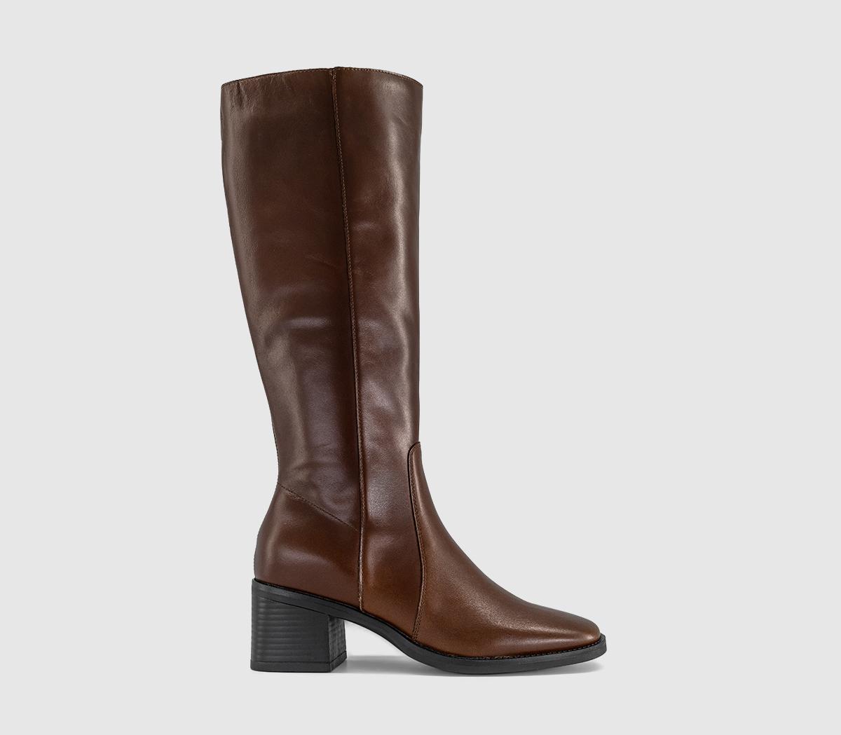 OFFICEKnight Block Heel Knee BootsBrown Leather