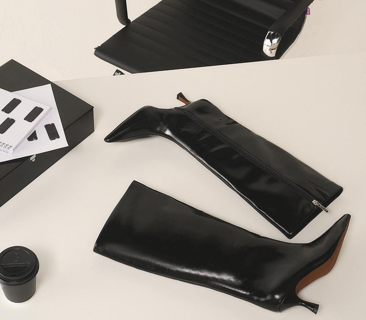 OFFICEKelly Smart Knee BootsBlack Leather
