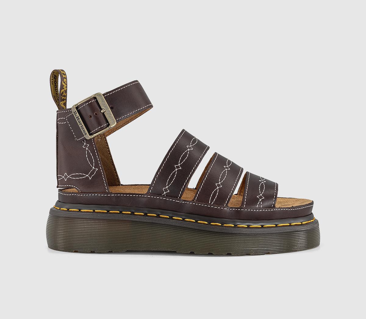 Dr. Martens Clarissa Quad Rodeo Sandals Dark  Brown in Women's Size 4, Office Shoes