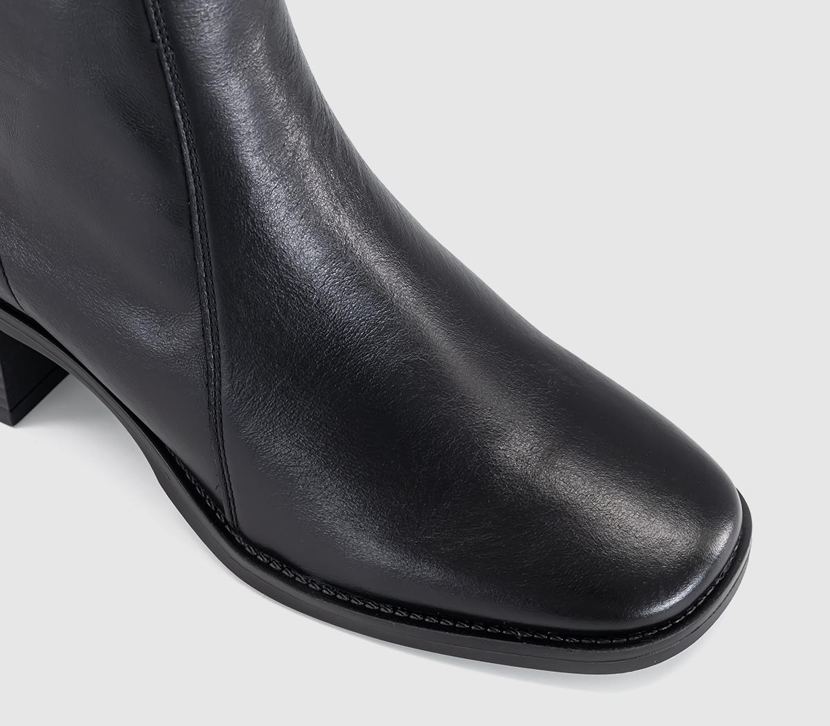 OFFICEAriella Square Toe Block Heel BootsBlack Leather