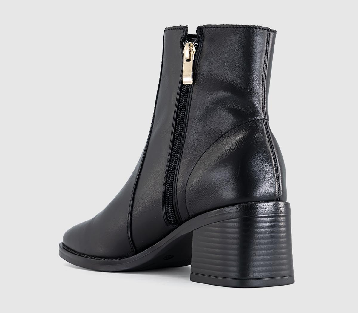 OFFICEAriella Square Toe Block Heel BootsBlack Leather