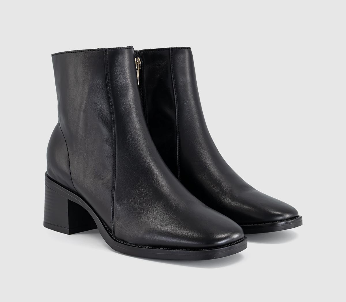 OFFICEAriella Square Toe Block Heel BootsBlack Leather