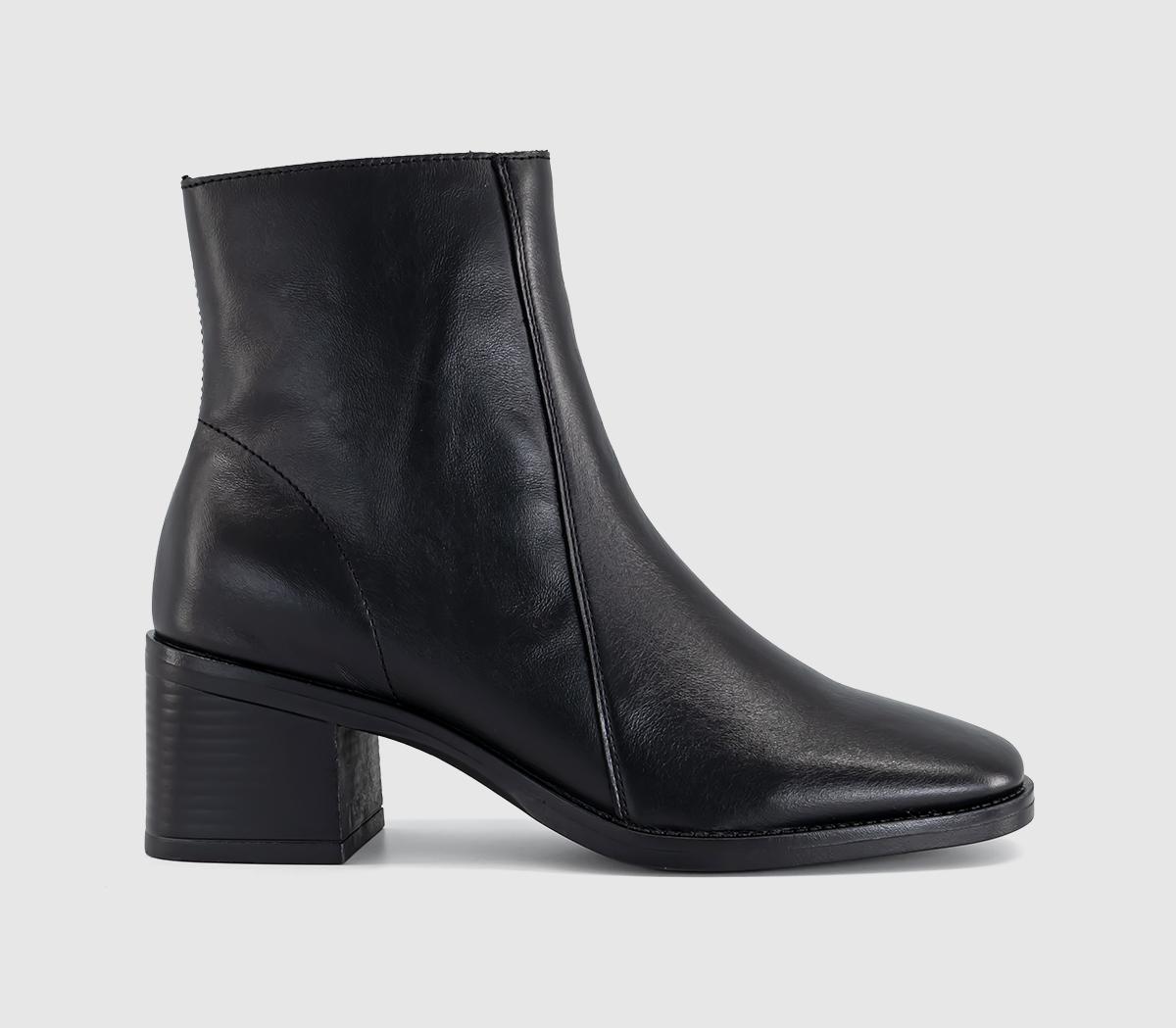 OFFICEAriella Square Toe Block Heel BootsBlack Leather