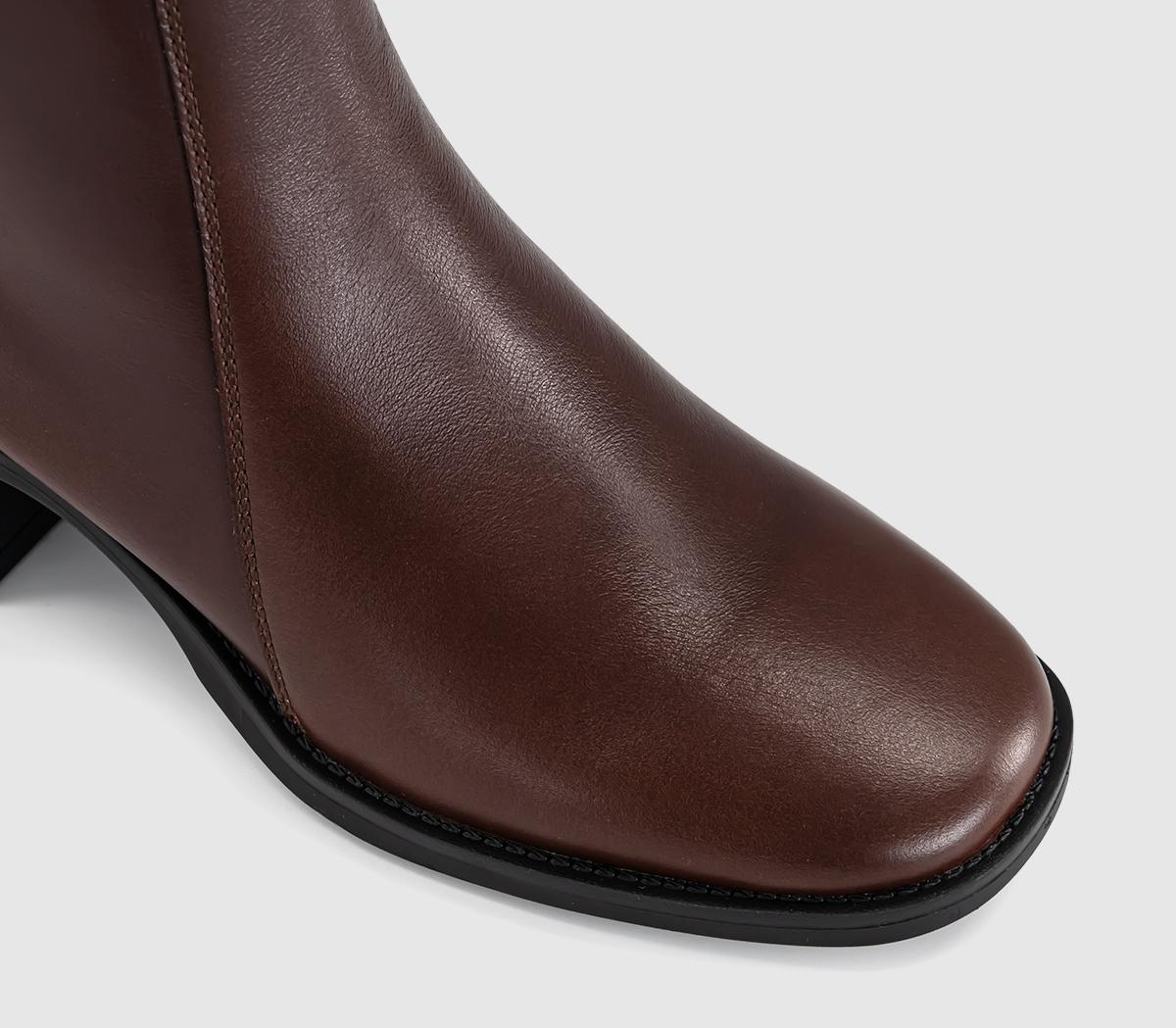 OFFICEAriella Square Toe Block Heel BootsBrown Leather