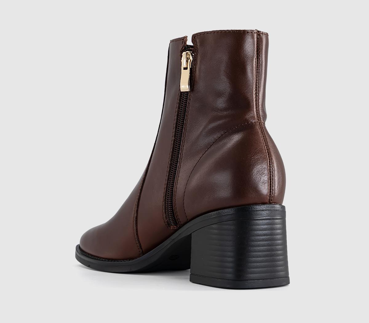 OFFICEAriella Square Toe Block Heel BootsBrown Leather