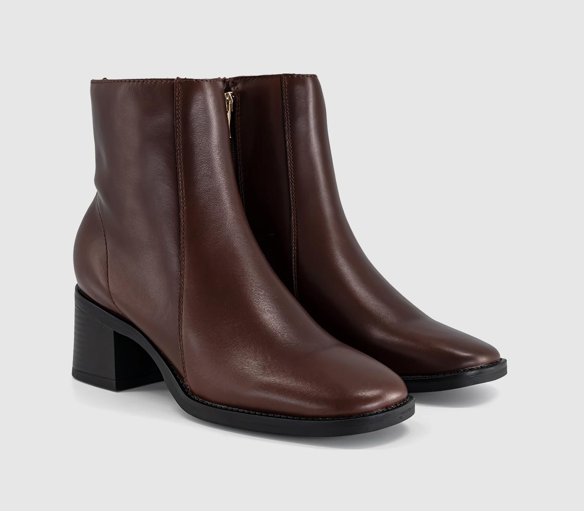 OFFICEAriella Square Toe Block Heel BootsBrown Leather