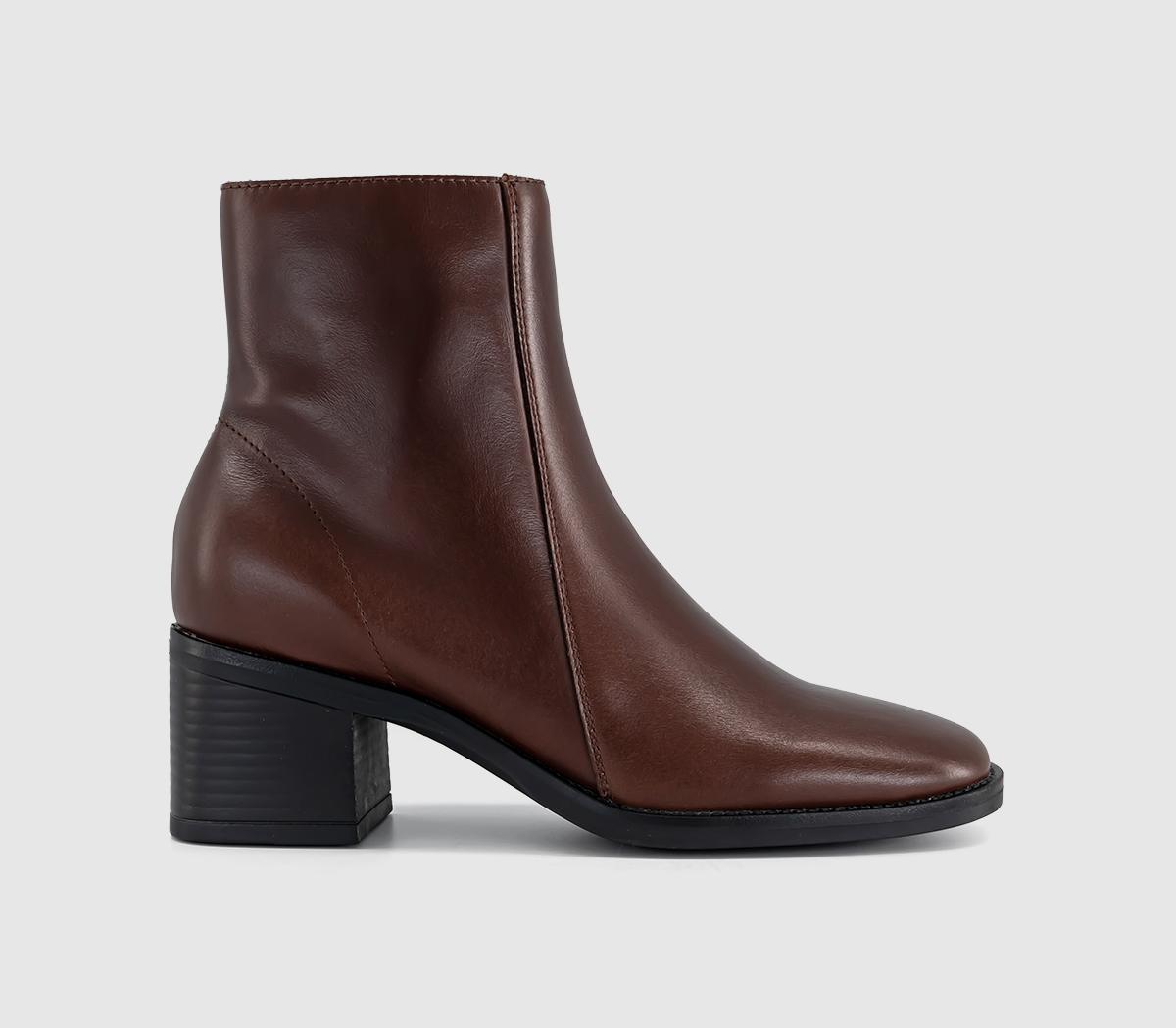 OFFICEAriella Square Toe Block Heel BootsBrown Leather
