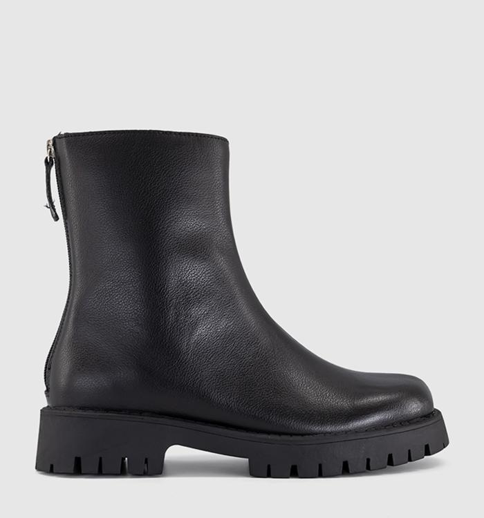 OFFICE Alana Chunky Back Zip Boots Black Leather