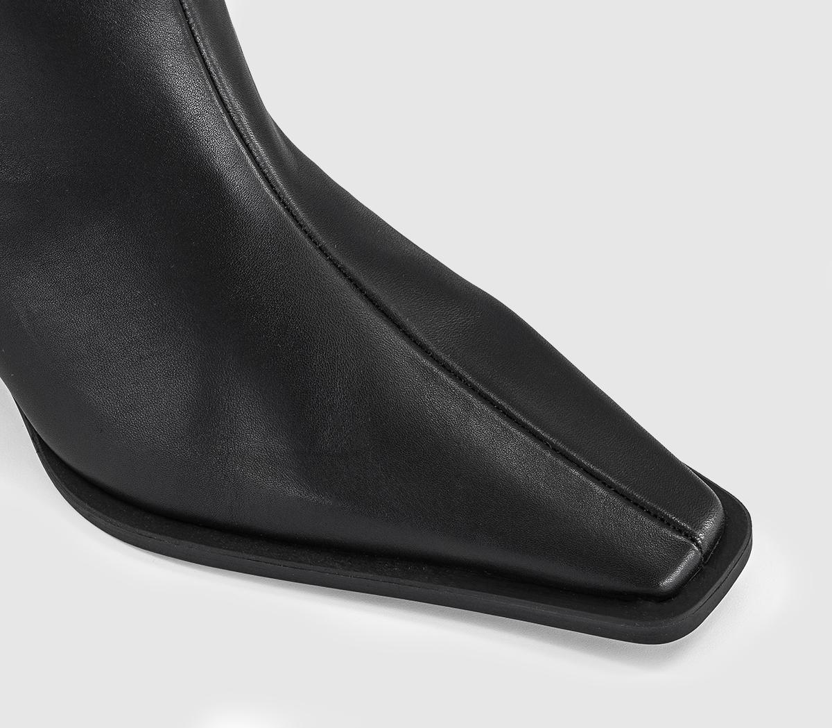 OFFICEAster Chisel Toe Block Heel BootsBlack Leather