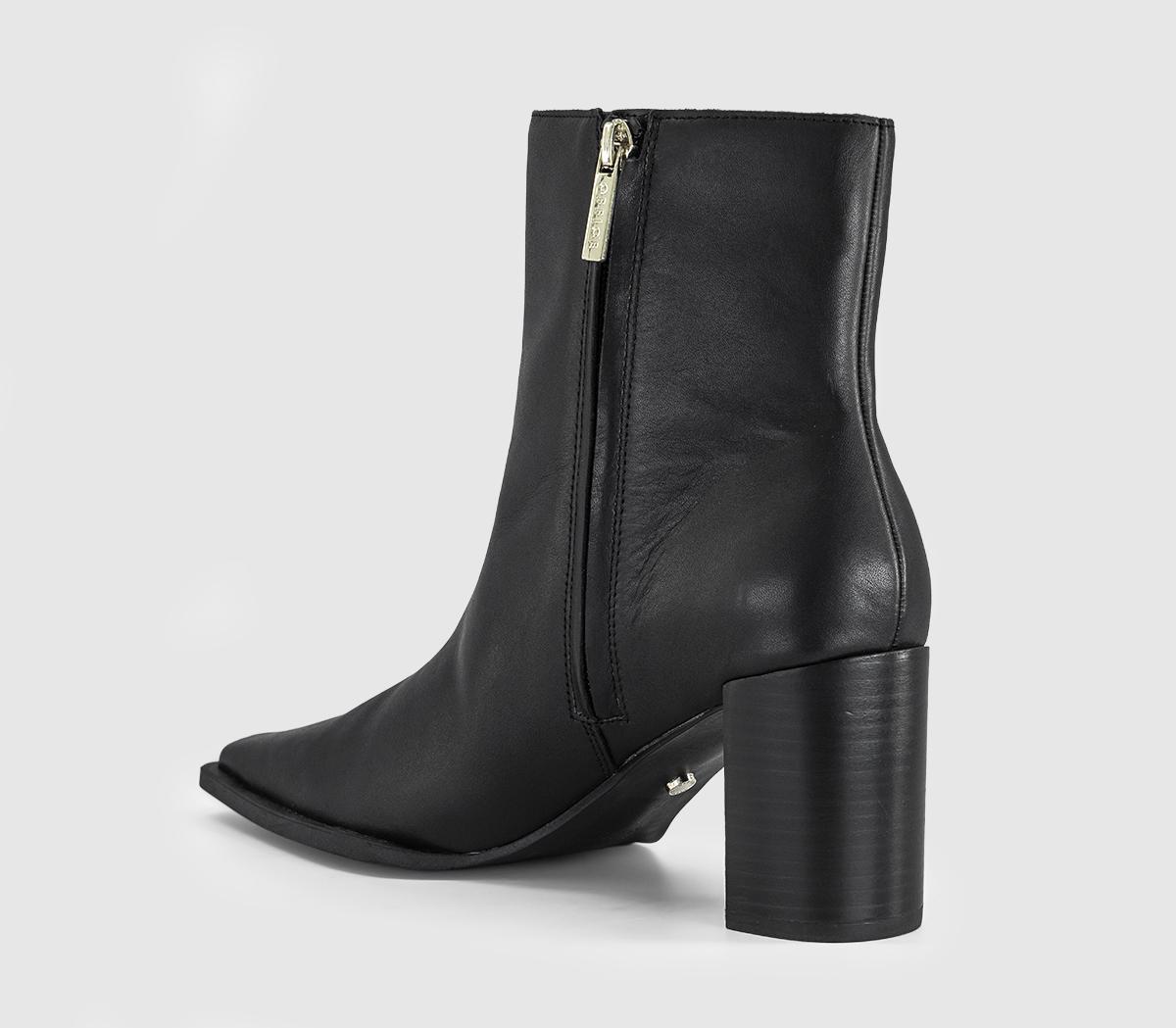 OFFICEAster Chisel Toe Block Heel BootsBlack Leather