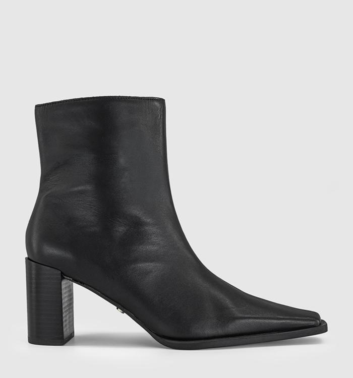 OFFICE Aster Chisel Toe Block Heel Boots Black Leather