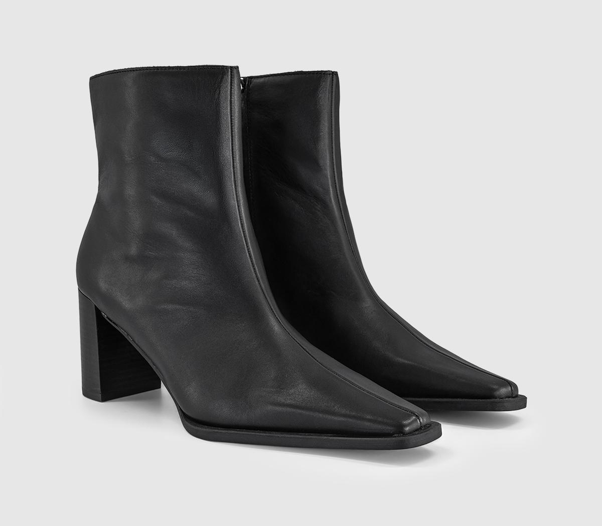 OFFICEAster Chisel Toe Block Heel BootsBlack Leather