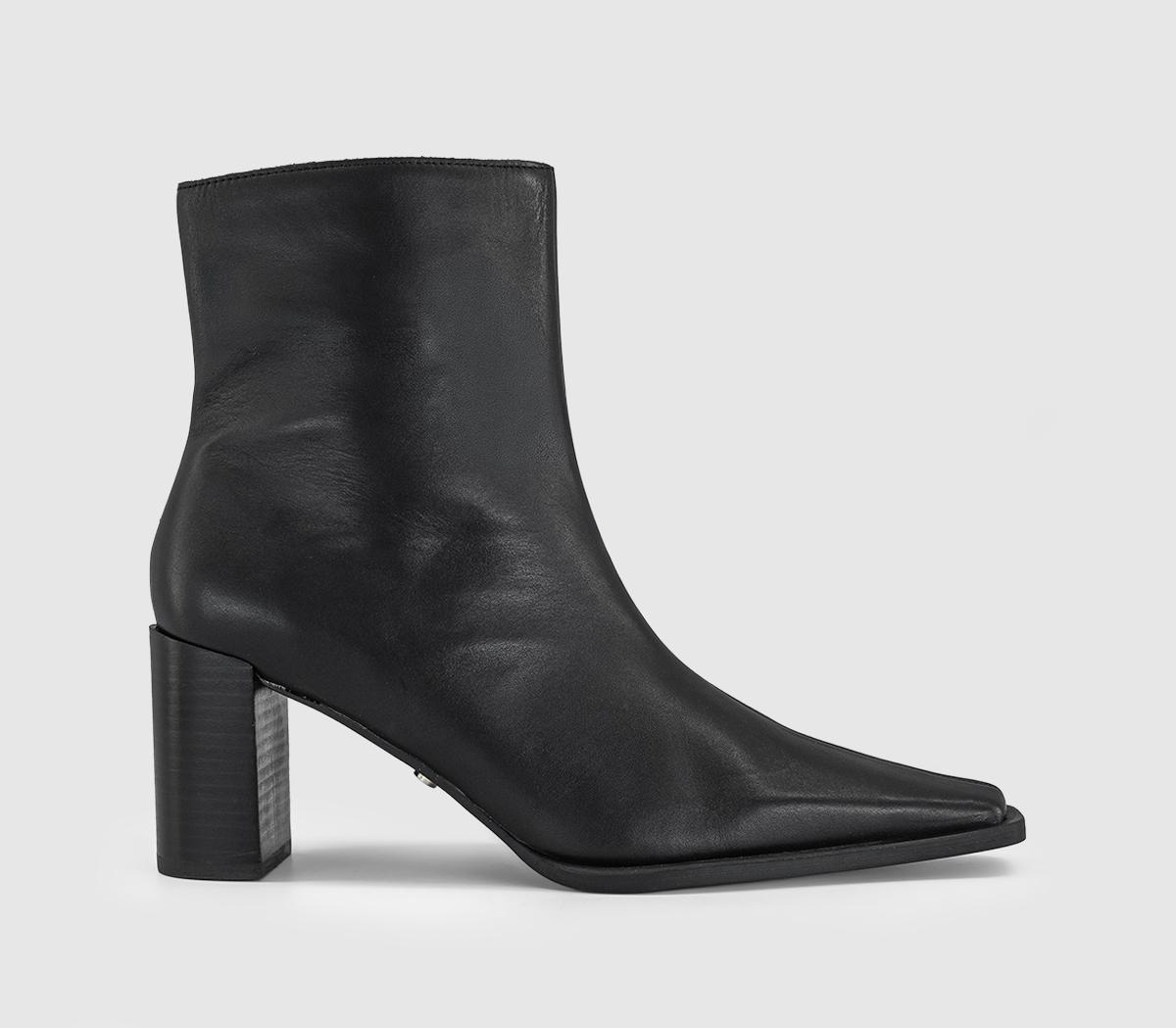 OFFICEAster Chisel Toe Block Heel BootsBlack Leather