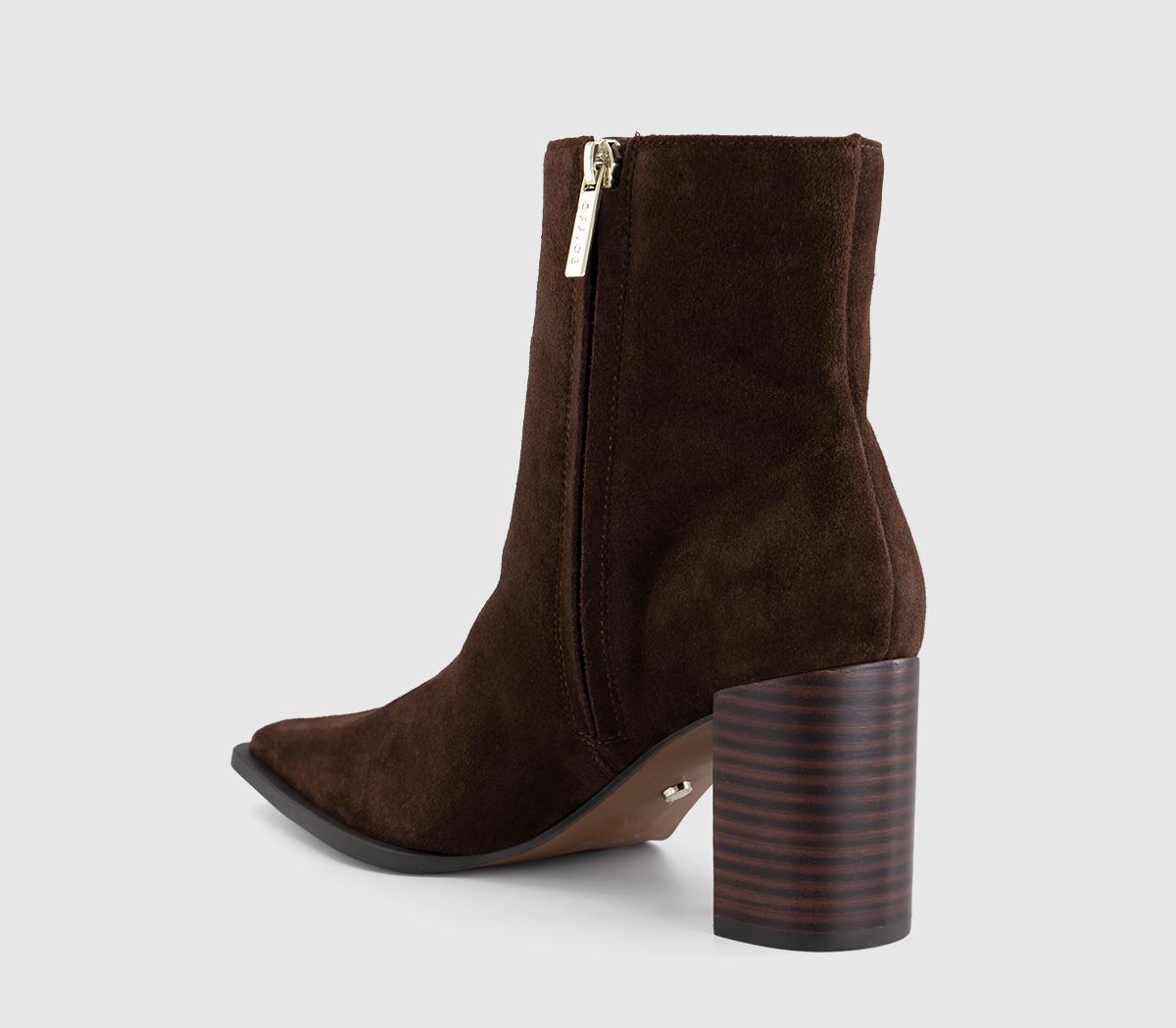 OFFICEAster Chisel Toe Block Heel BootsBrown Suede