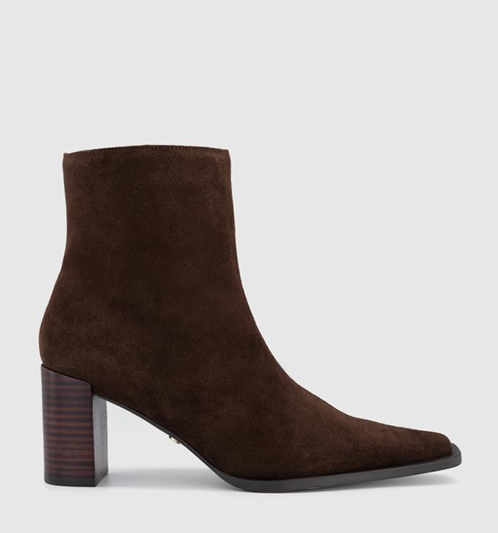 OFFICE Aster Chisel Toe Block Heel Boots Brown Suede
