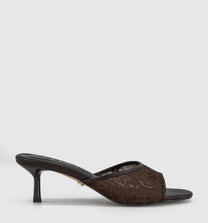 OFFICE Moonlight Heeled Lace Mules Brown Lace