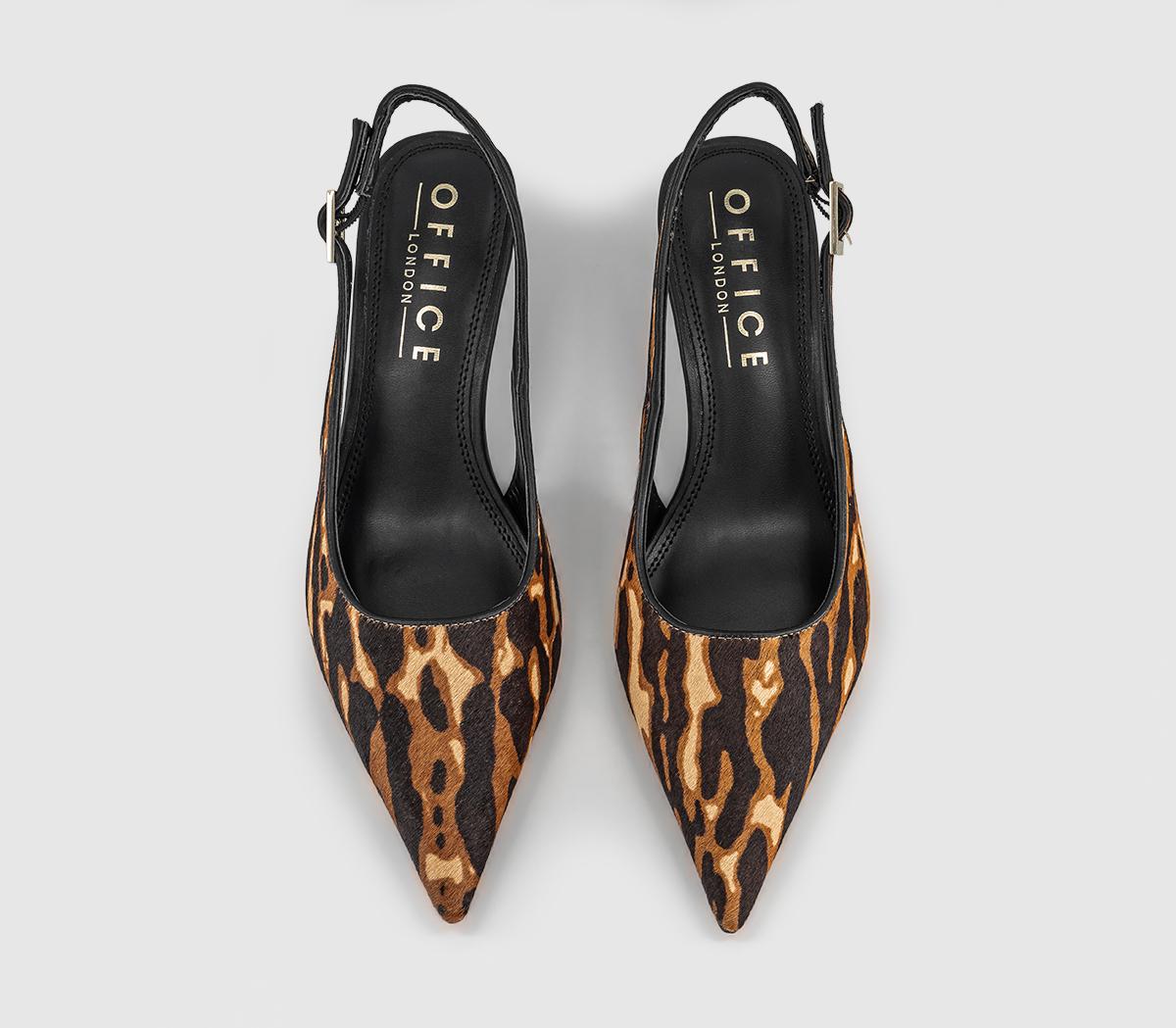OFFICEMissy Low Heel Pointed Slingback HeelsLeopard
