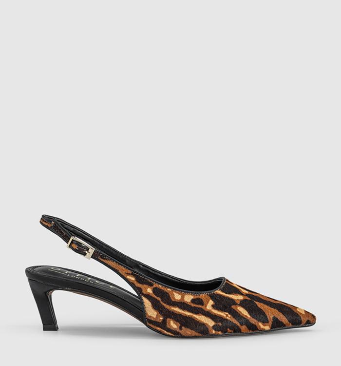 OFFICE Missy Low Heel Pointed Slingback Heels Leopard