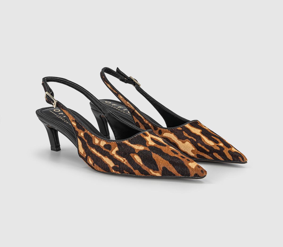 OFFICEMissy Low Heel Pointed Slingback HeelsLeopard
