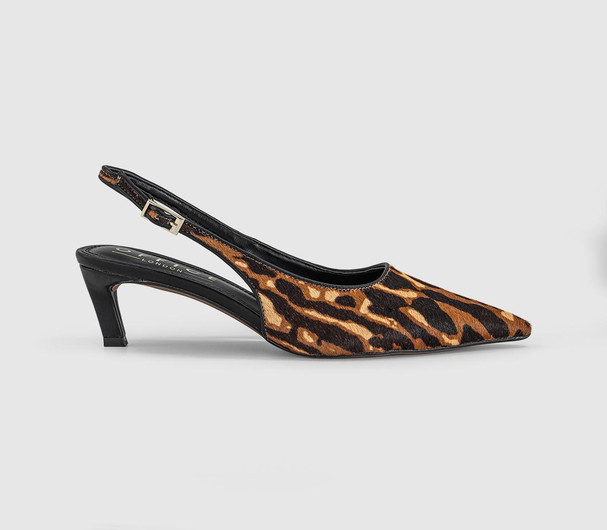OFFICEMissy Low Heel Pointed Slingback HeelsLeopard