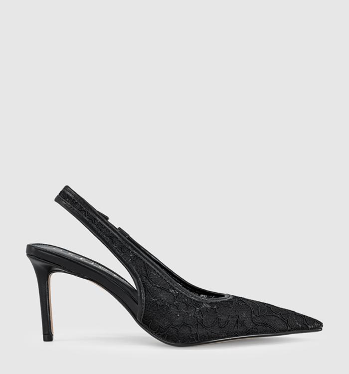 OFFICE Heartless Pointed Lace Slingback Black
