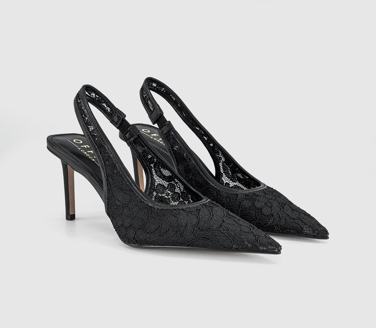 OFFICEHeartless Pointed Lace SlingbackBlack