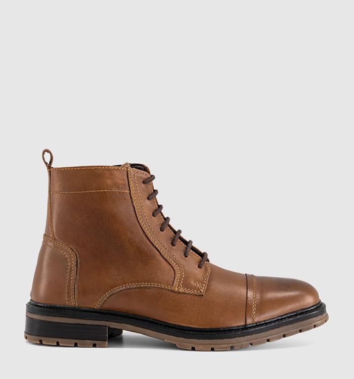 OFFICE Billericay Toe Cap Casual Lace Boots Tan Leather