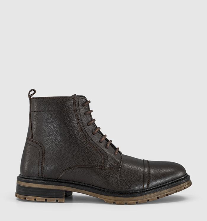 OFFICE Billericay Toe Cap Casual Lace Boots Brown Leather
