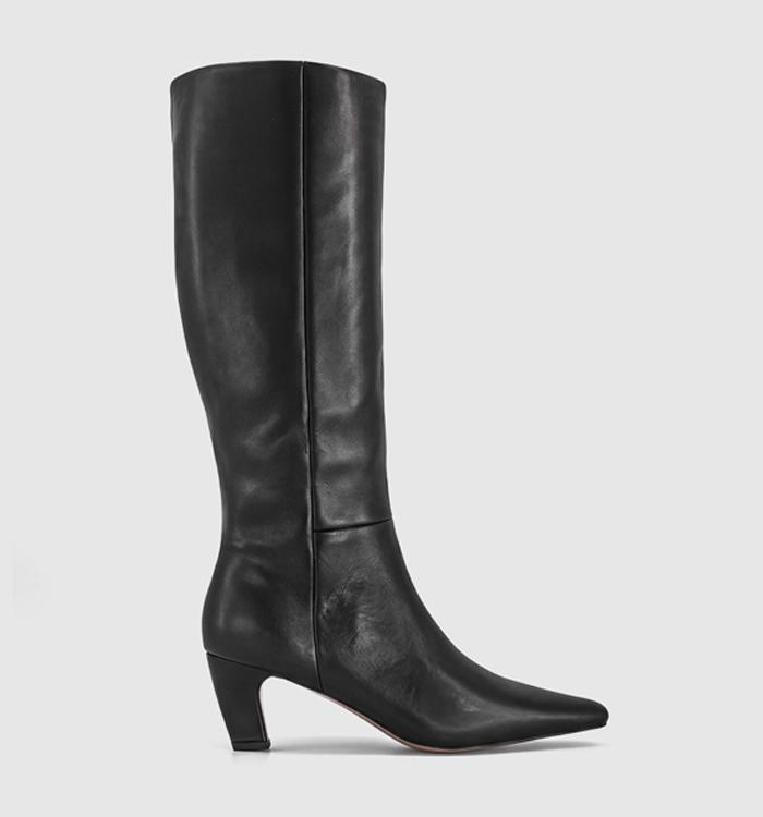 OFFICE Kew - Curved Heel Knee Boot Black Leather