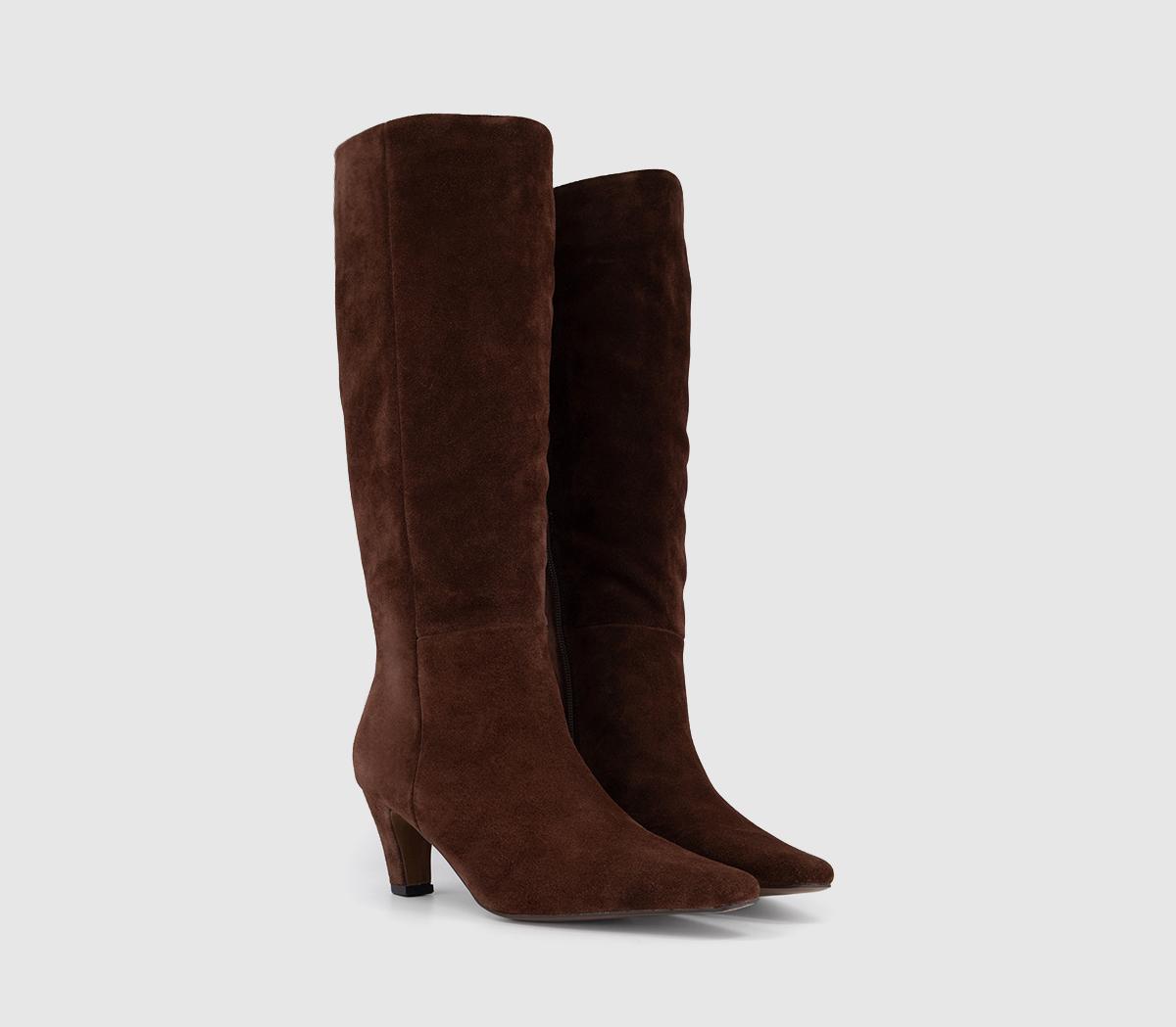 OFFICEKew - Curved Heel Knee BootBrown Suede