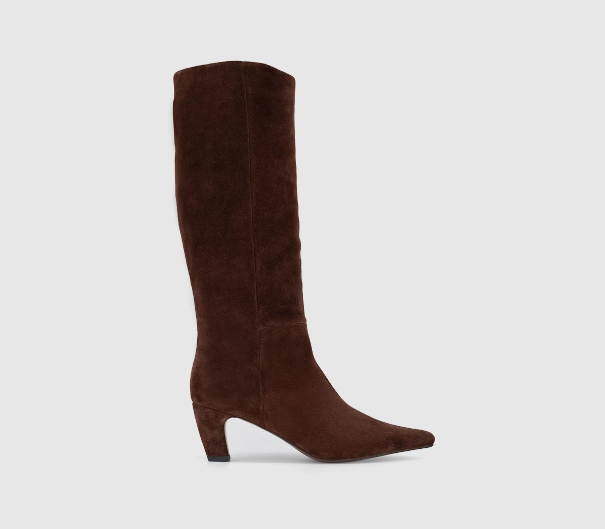 OFFICEKew - Curved Heel Knee BootBrown Suede