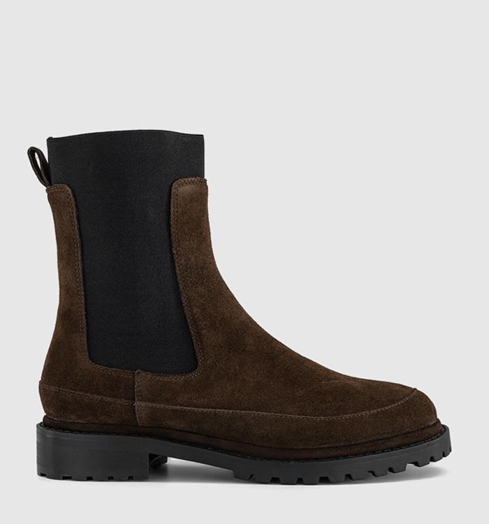 OFFICE Accent Chunky Chelsea Ankle Boots Brown Suede