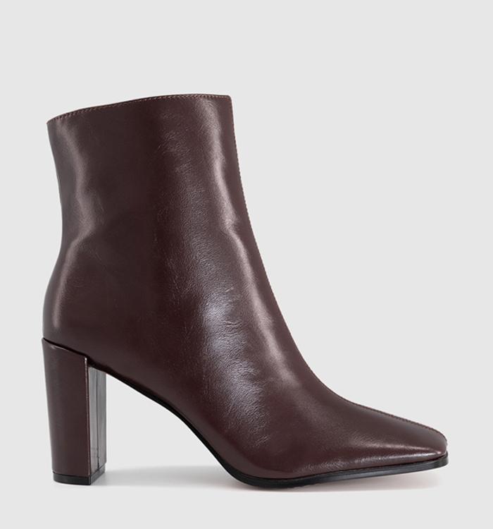 OFFICE Arise Square Toe High Heel Ankle Boots Burgundy