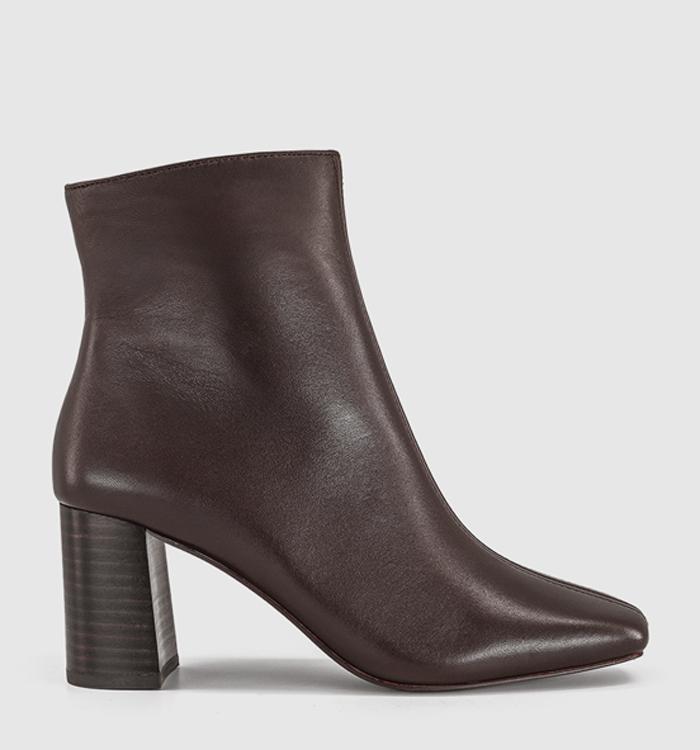 OFFICE Abide - Block Heel Centre Seam Ankle Boot Brown Leather