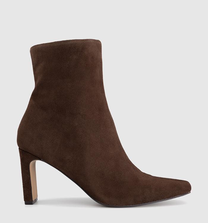 OFFICE Amelia Chisel Toe Ankle Boots Brown Suede