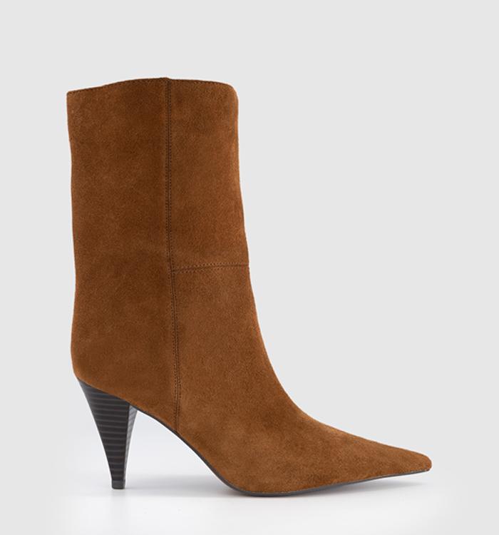 OFFICE Alba - Cone Heel Ankle Boot Tan Suede