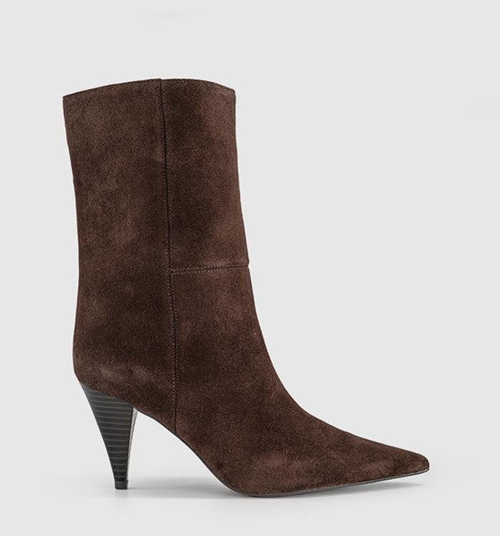OFFICE Alba - Cone Heel Ankle Boot Brown Suede