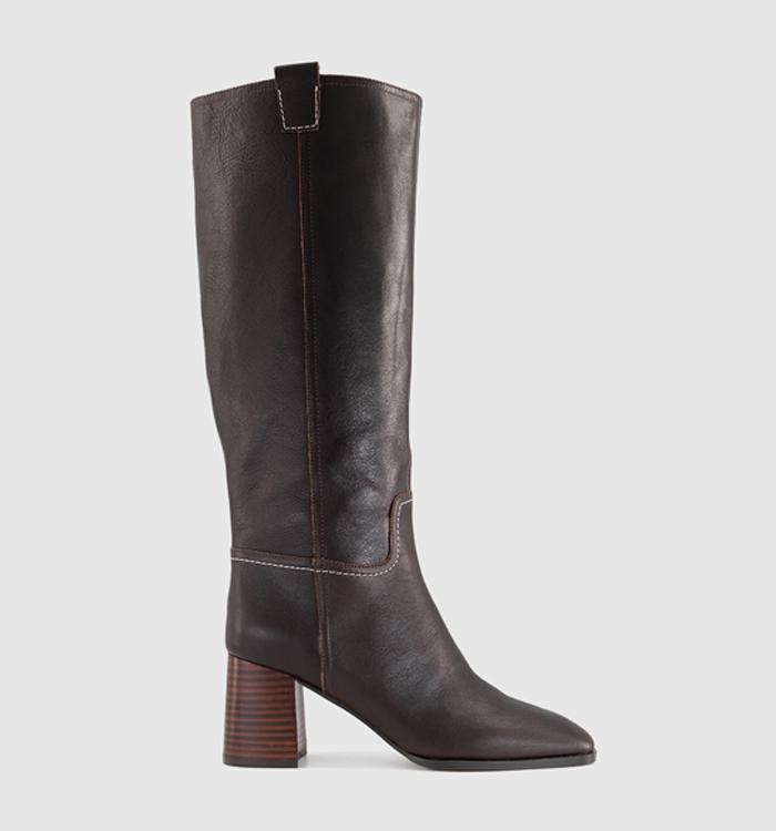 OFFICE Kaitlin - Stack Heel Knee Boot Brown Leather