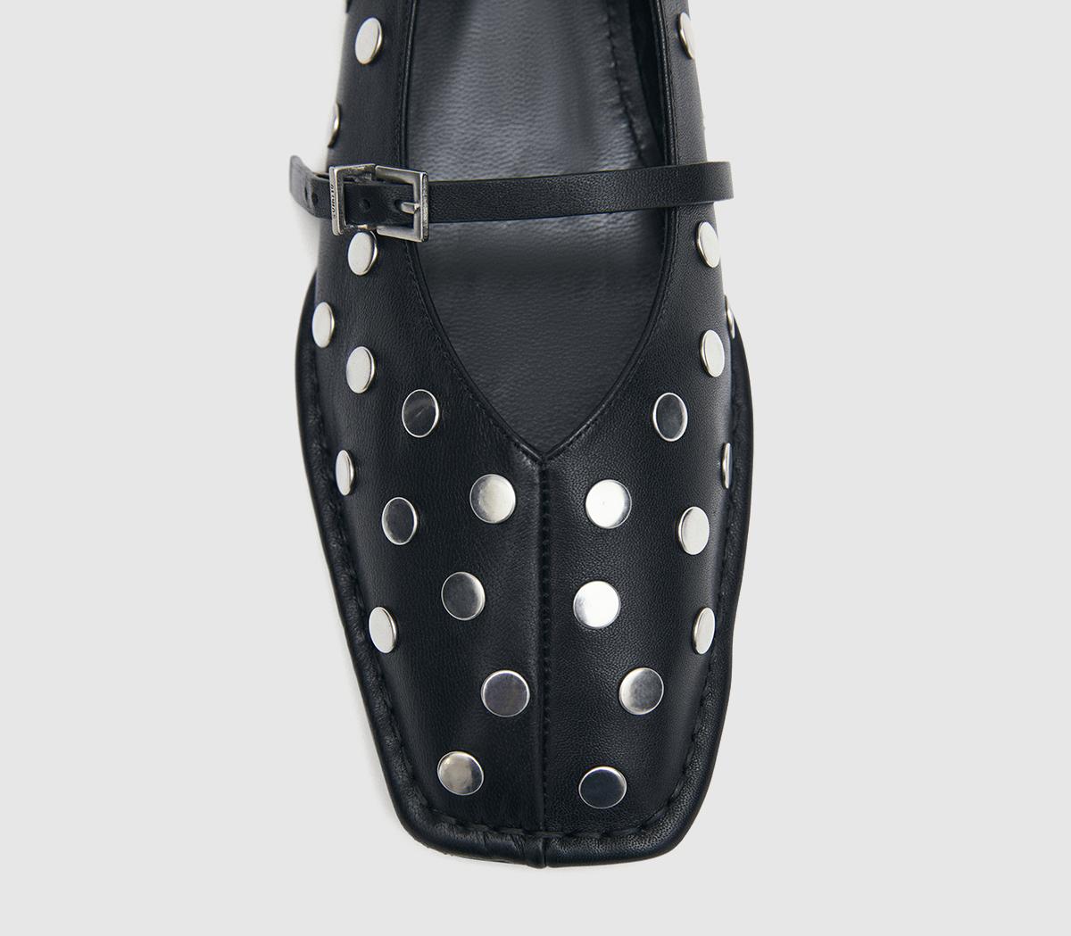 ALOHASSway All Studs Buckle Ballet PumpsBlack Leather