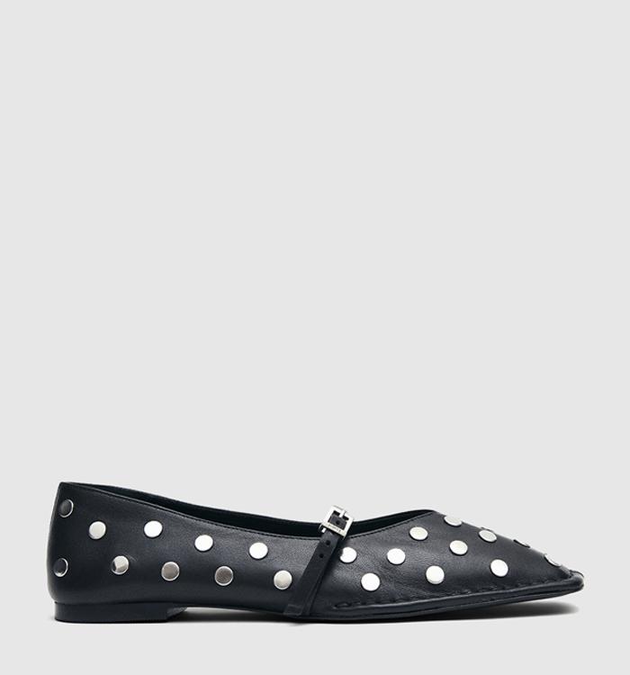 ALOHAS Sway All Studs Buckle Ballet Pumps Black Leather