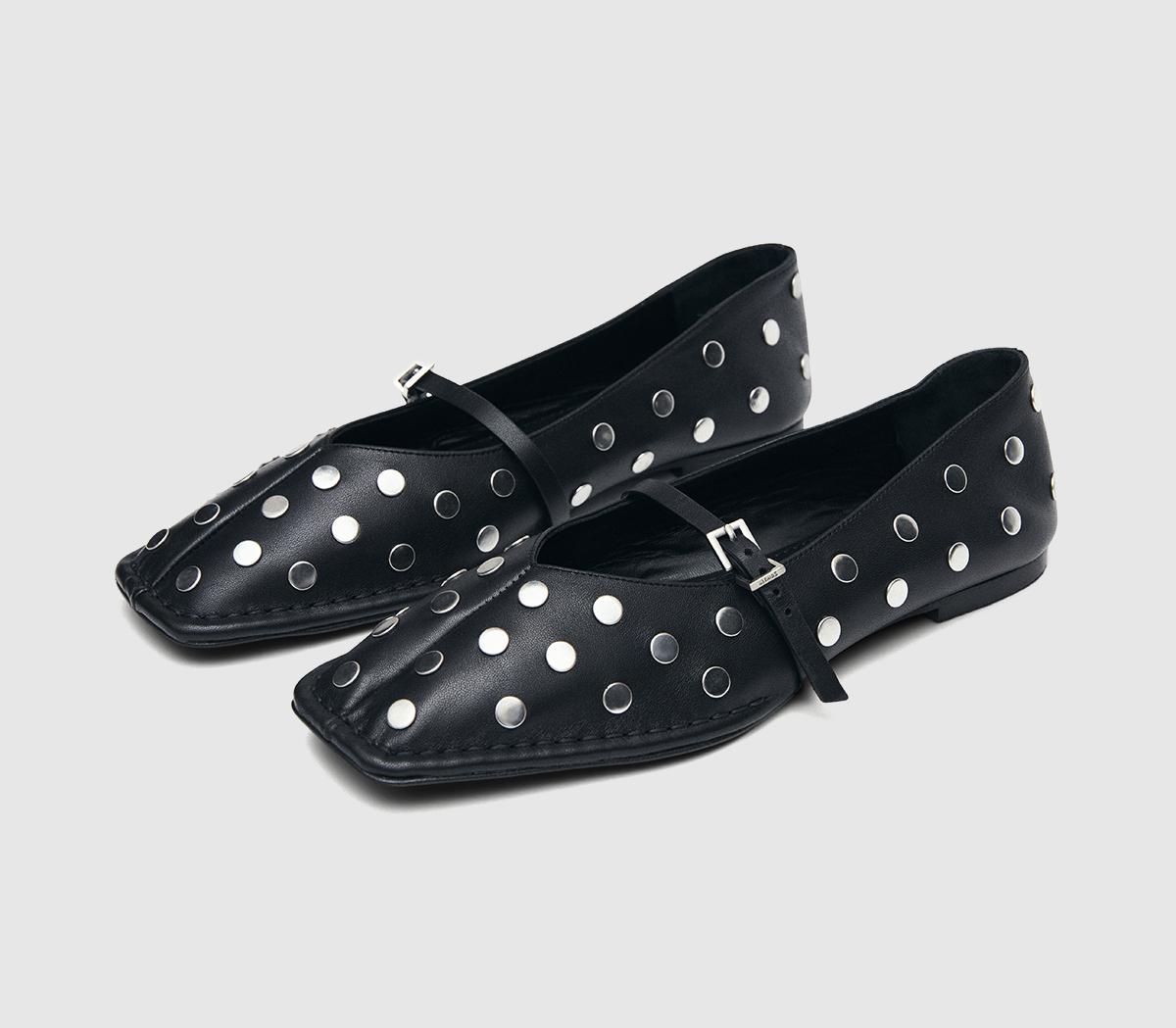 ALOHASSway All Studs Buckle Ballet PumpsBlack Leather