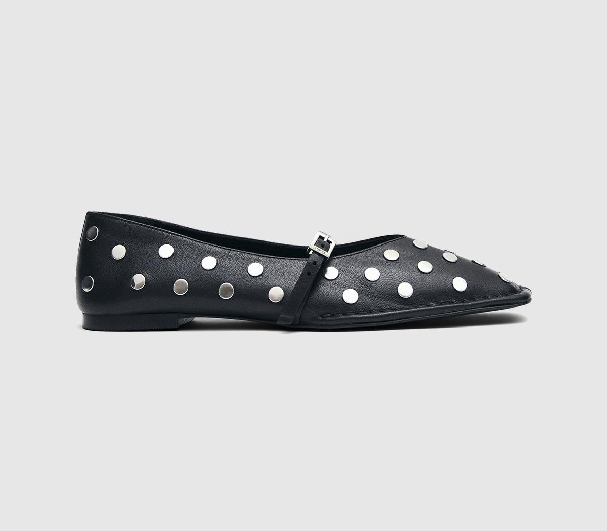 ALOHASSway All Studs Buckle Ballet PumpsBlack Leather