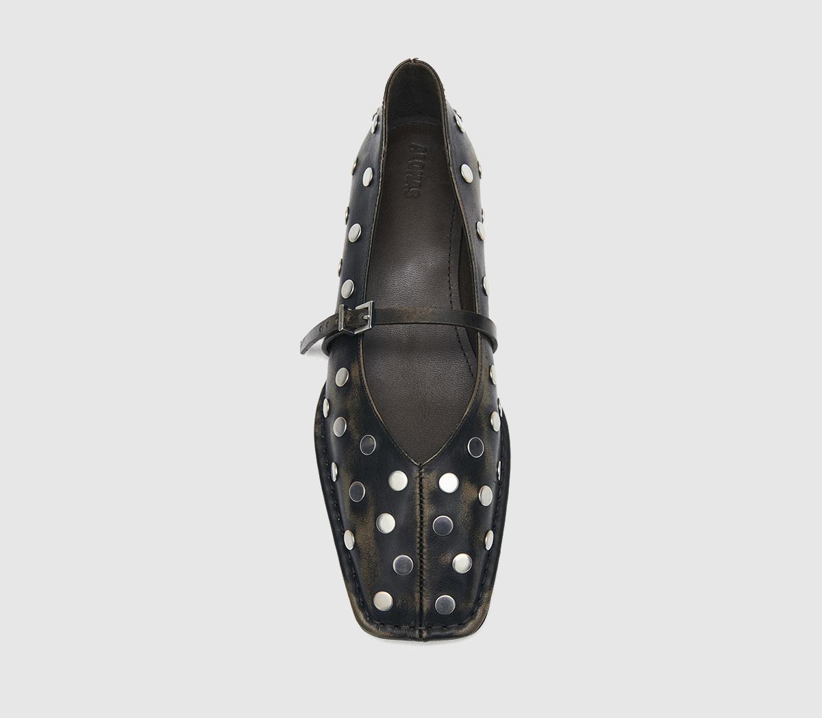 ALOHASSway All Studs Buckle Ballet PumpsVintage Effect Brown Leather