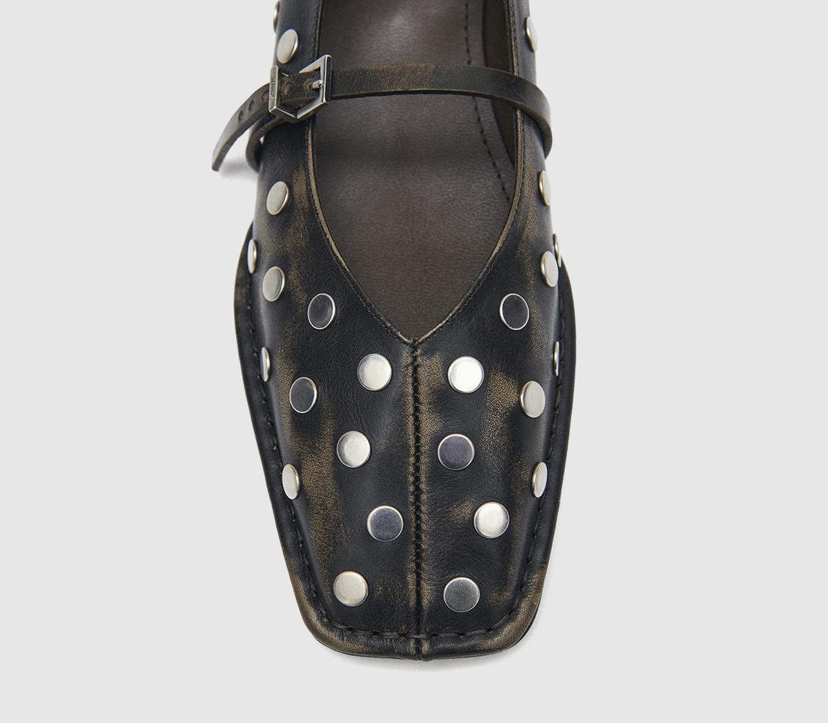 ALOHASSway All Studs Buckle Ballet PumpsVintage Effect Brown Leather