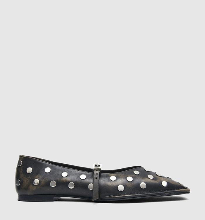 ALOHAS Sway All Studs Buckle Ballet Pumps Vintage Effect Brown Leather