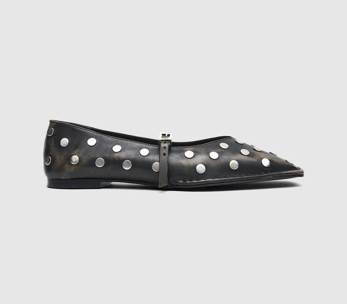 ALOHASSway All Studs Buckle Ballet PumpsVintage Effect Brown Leather