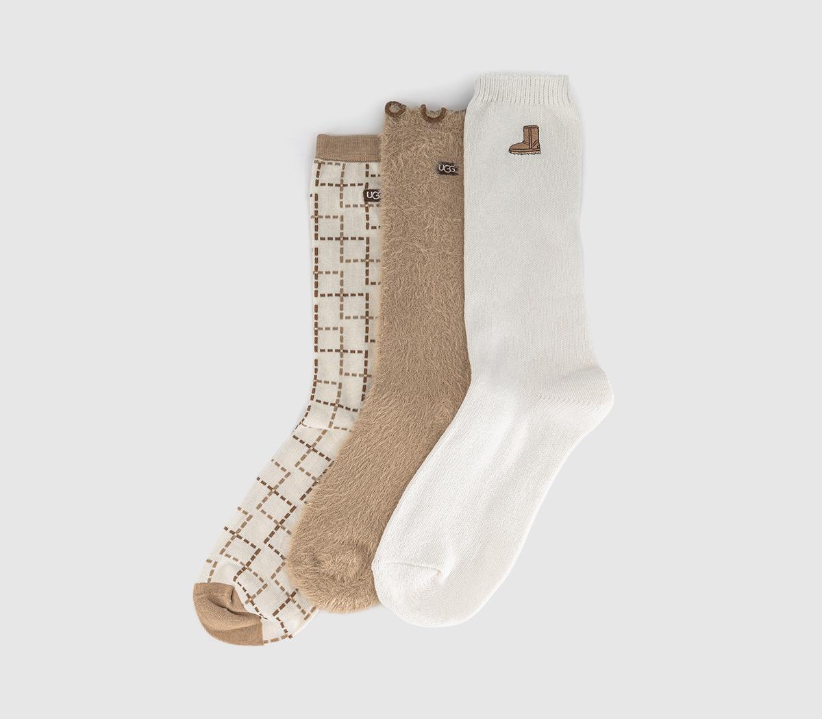 NAUgg Classic Crew Socks 3 PackClassic Boot  Plaid  Sand