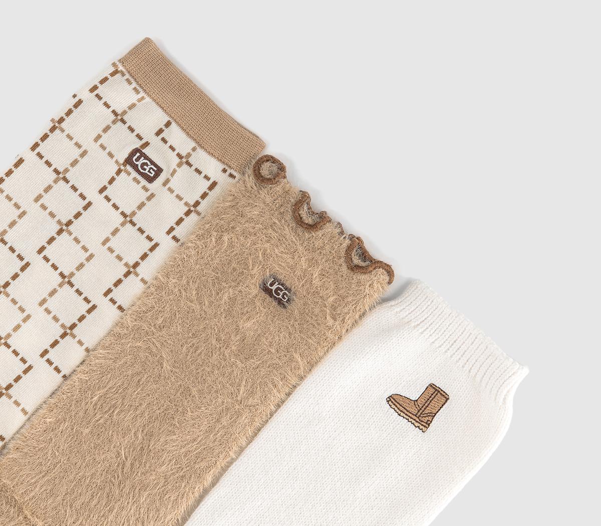 NAUgg Classic Crew Socks 3 PackClassic Boot  Plaid  Sand