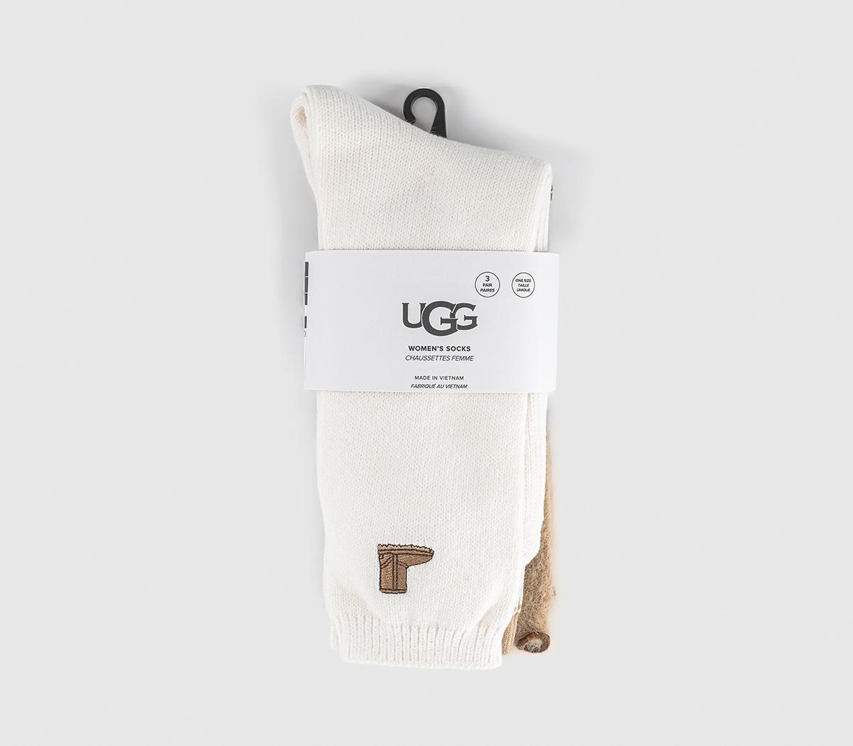 NAUgg Classic Crew Socks 3 PackClassic Boot  Plaid  Sand