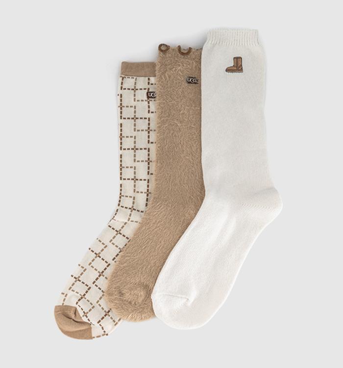 UGG Ugg Classic Crew Socks 3 Pack Classic Boot  Plaid  Sand